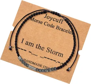 JoycuFF Inspirational Morse Code Bracelets for Women Men Birthday Christmas Gifts for Daughter Mom Dad Sister Aunt Boys Jewelry Encouragement Adjustable Beaded Wrap Bracelet