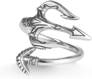 JWM Men's Rings Silver Plated Brass Rings for Men Women Adjustable Open Rings, Exquisite Packaging (134-Trident ring)