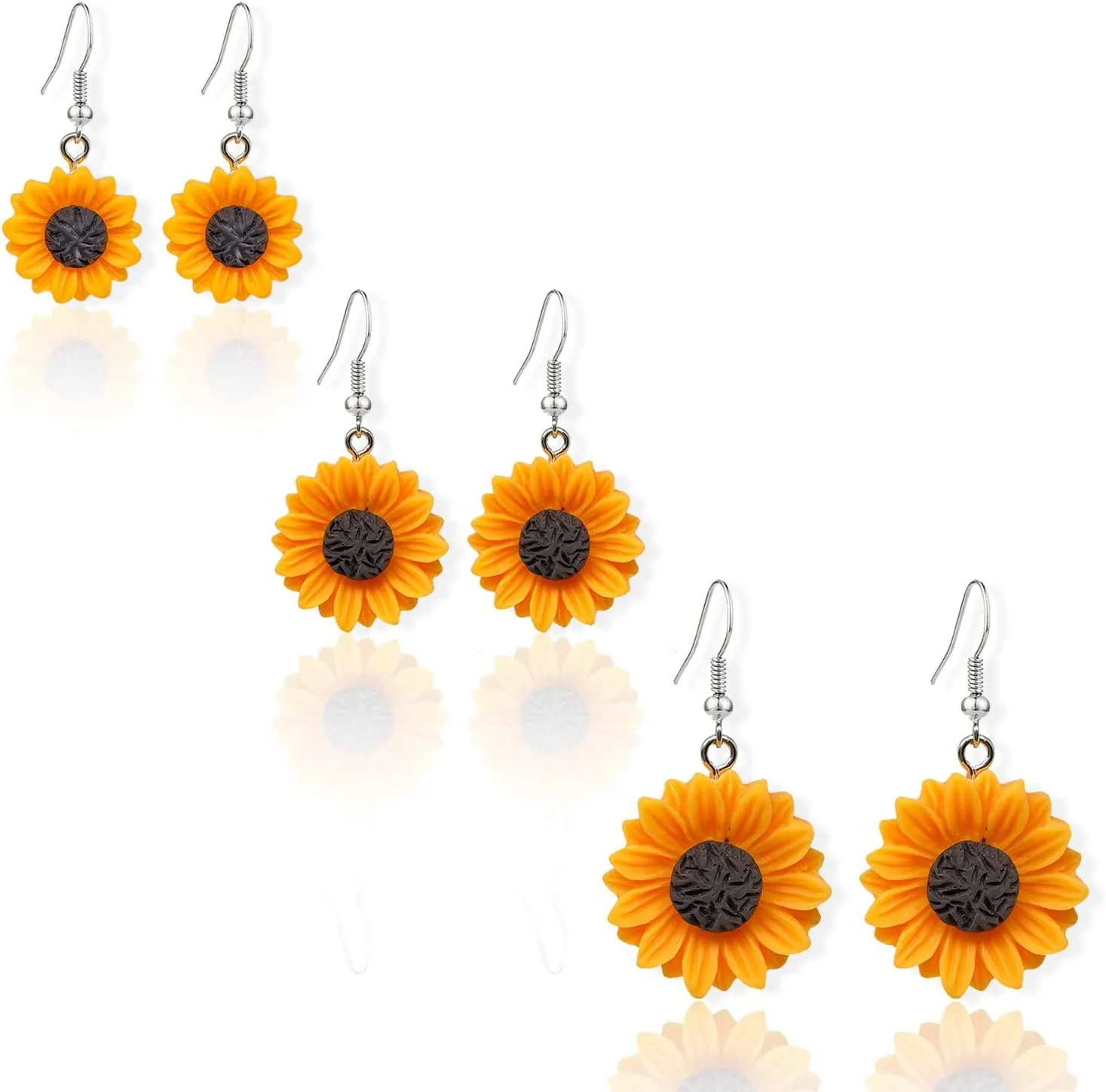 KaFu 3 pairs Boho daisy earrings studs Sunflower Resin Studs Earrings Fashion Handmade Yellow Sunflower Dangle Earrings Jewelry Gift for Women Girls