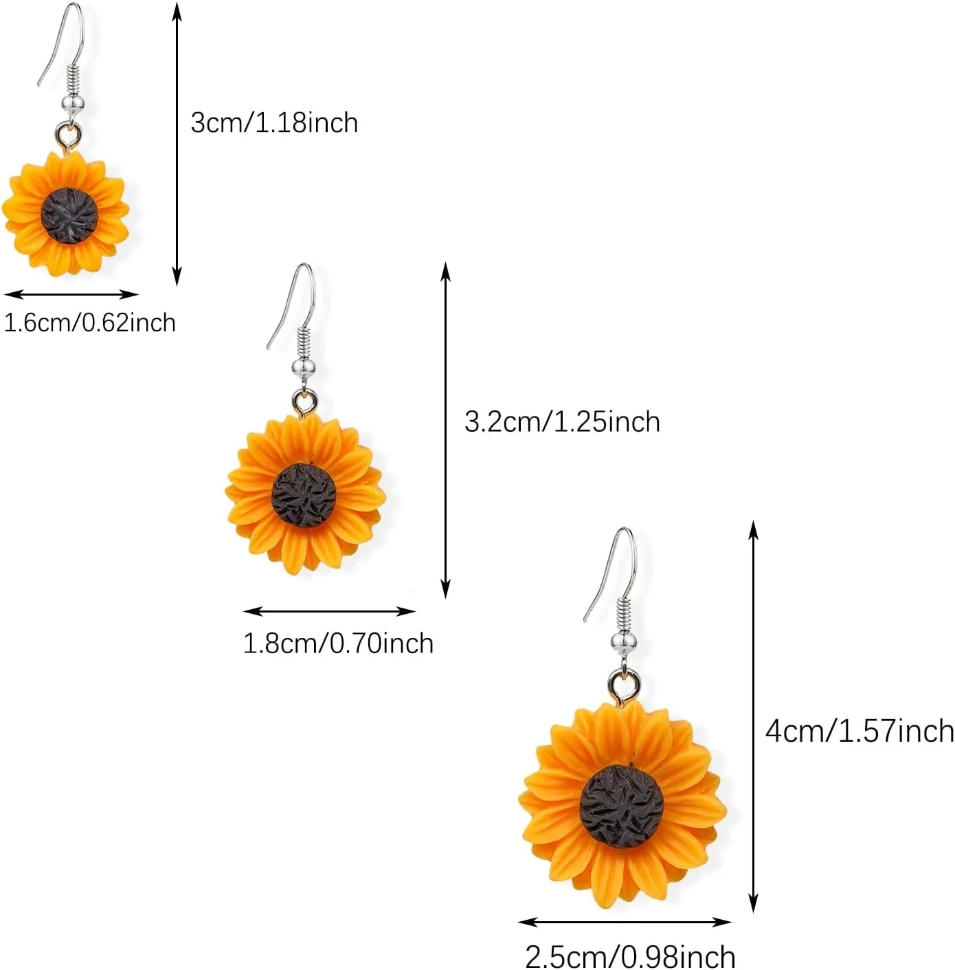 KaFu 3 pairs Boho daisy earrings studs Sunflower Resin Studs Earrings Fashion Handmade Yellow Sunflower Dangle Earrings Jewelry Gift for Women Girls