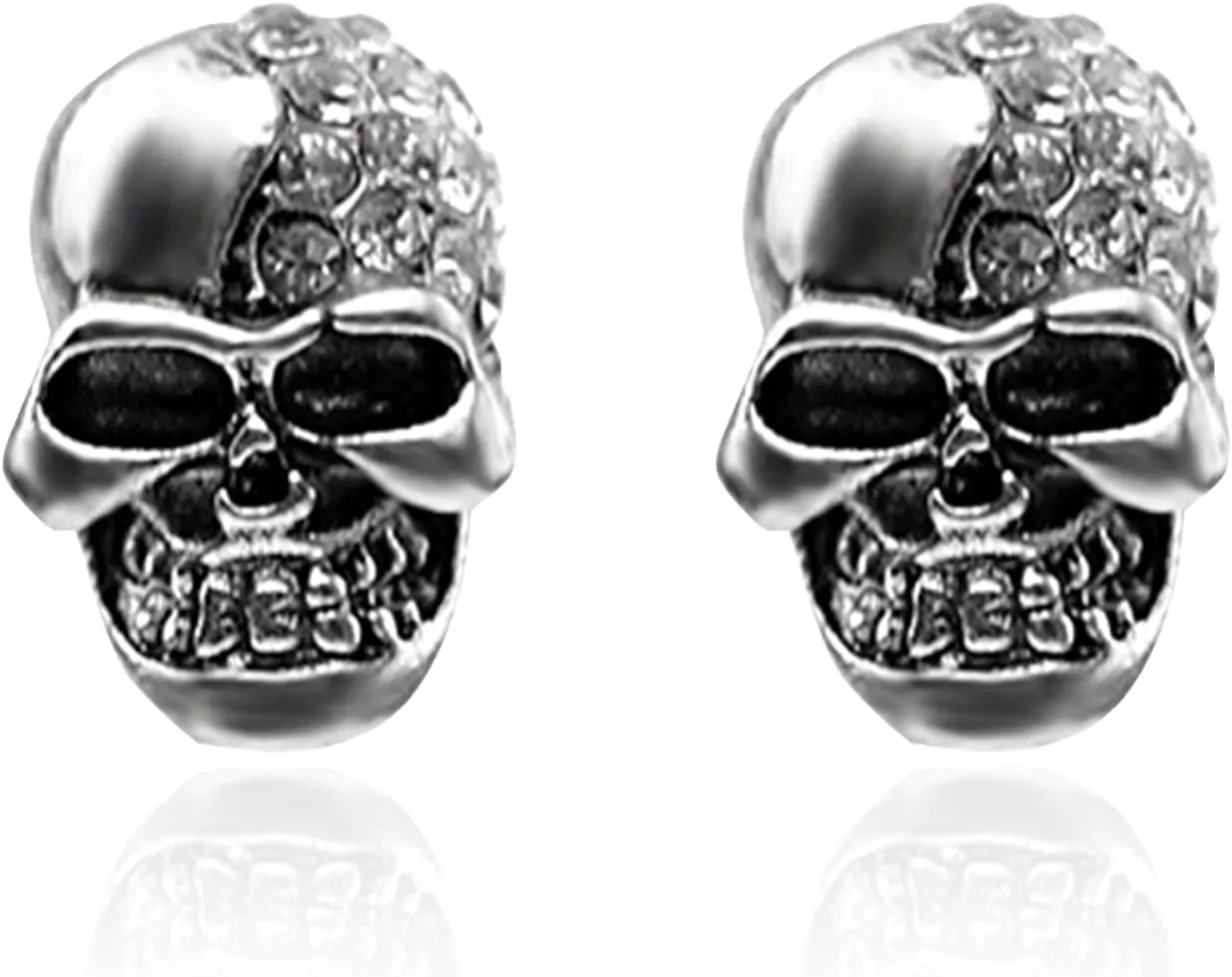 KaFu Punk Gothic Skull Piercing Earrings Surgical Stainless Steel Crystal Skull Stud Earrings for Men Women Jewelry