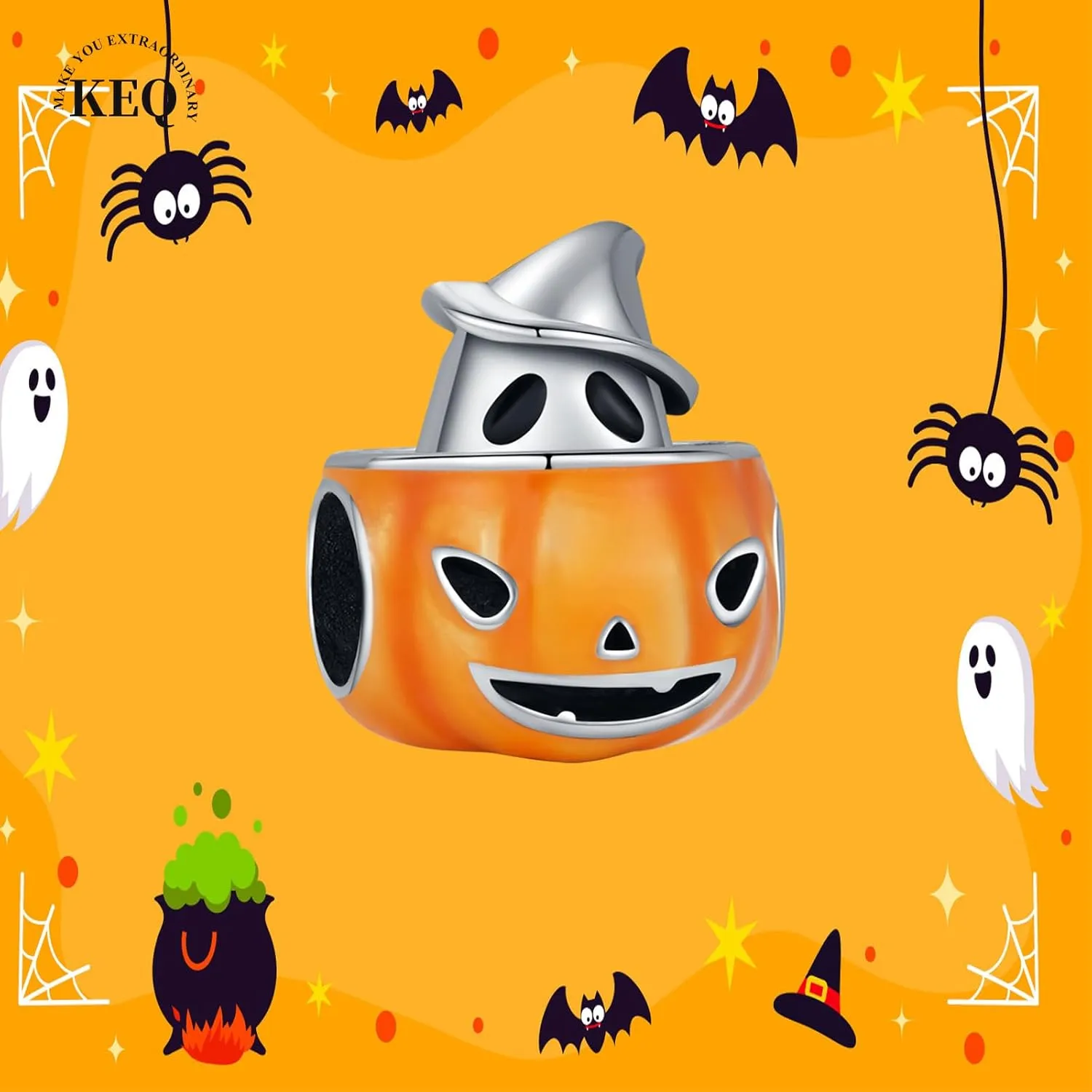 KEQ Halloween Night Dangle Charms for Bracelet 925 Sterling Silver Horror Halloween Bead Charms For Women Bracelet Necklace Earring Keychain DIY Party Jewelry