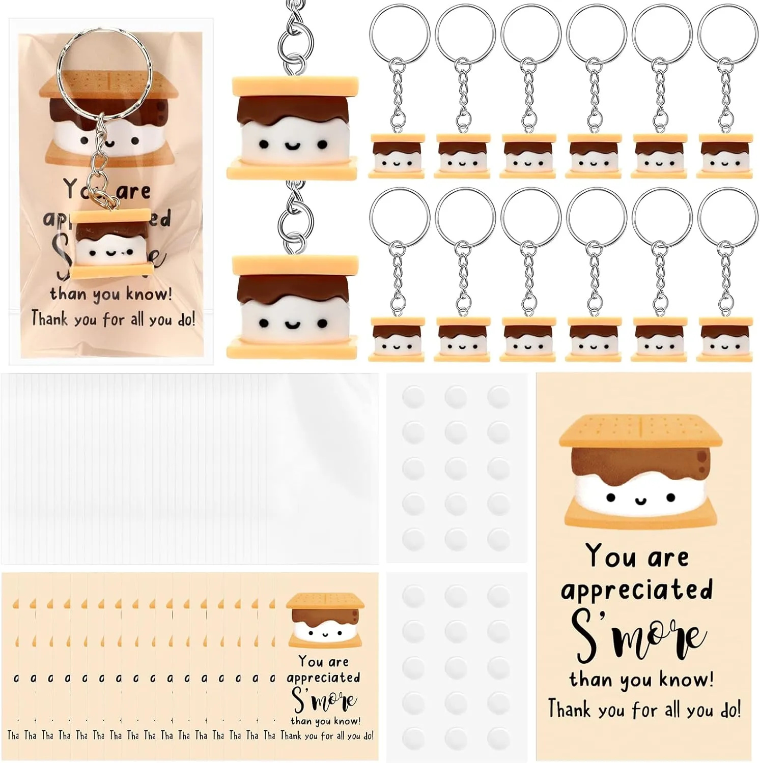 Kigley Inspirational Marshmallow Keychain Bulk Mini Cute Marshmallow with Card for Employee Coworkers Teacher Gifts(30 Sets)