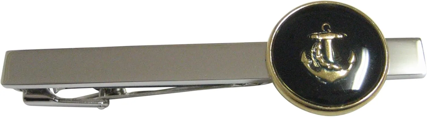 Kiola Designs Dark Navy Toned Nautical Anchor Square Tie Clip