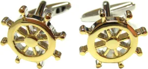 Kiola Designs Gold Toned Nautical Ship Steering Wheel Helm Cufflinks