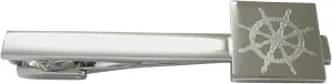 Kiola Designs Silver Toned Etched Nautical Helm Square Tie Clip