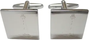 Kiola Designs Silver Toned Etched Nautical Lighthouse Cufflinks