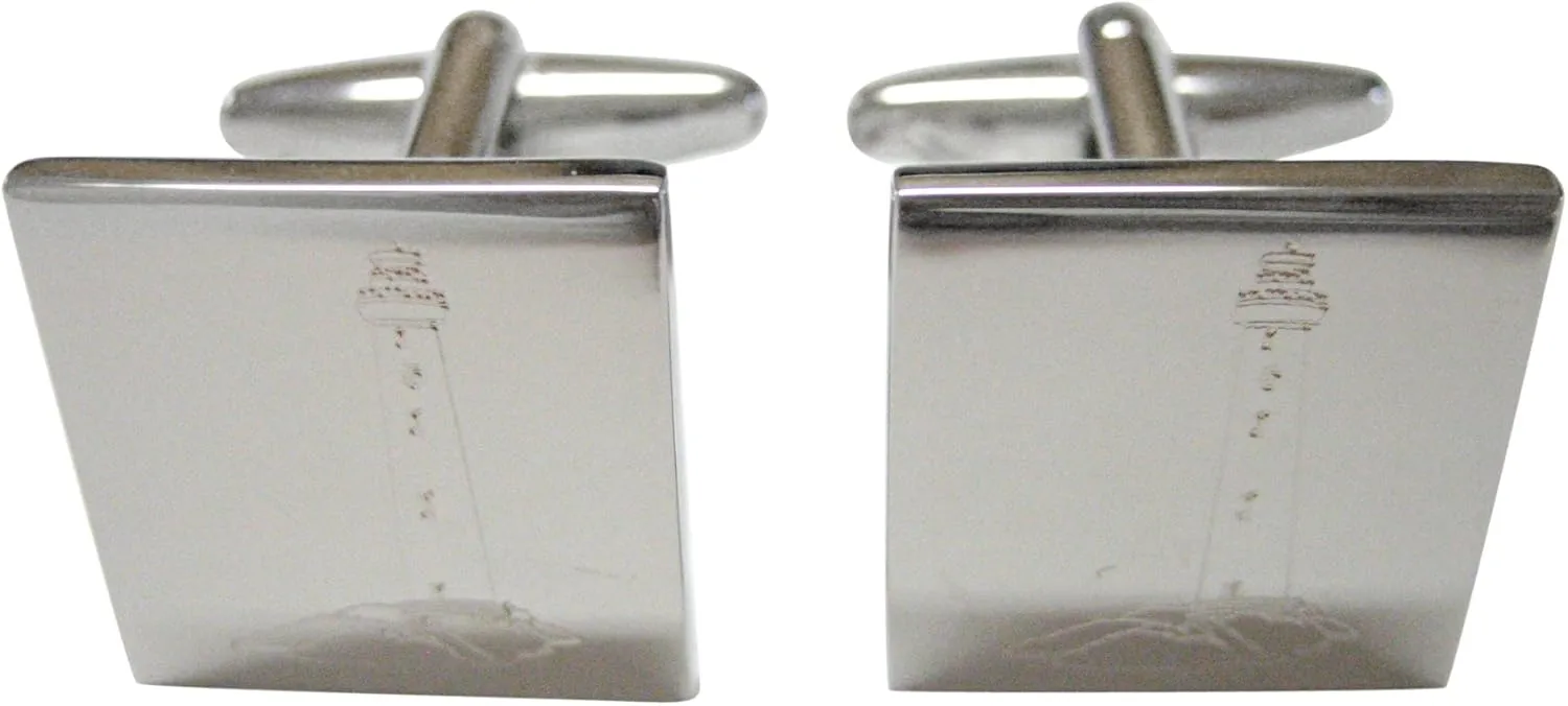 Kiola Designs Silver Toned Etched Nautical Lighthouse Cufflinks
