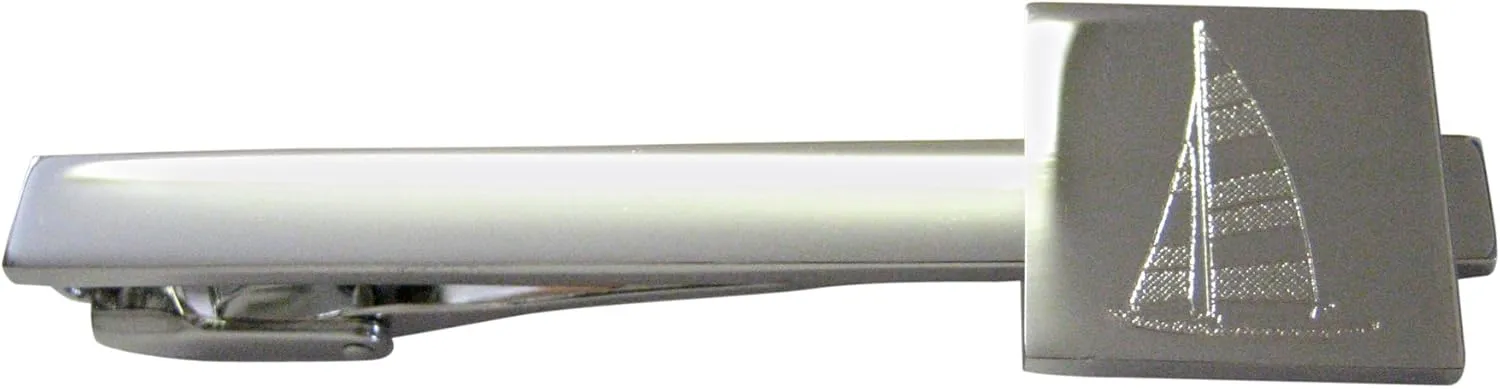 Kiola Designs Silver Toned Etched Nautical Sail Boat Square Tie Clip