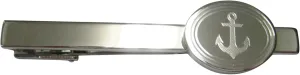 Kiola Designs Silver Toned Etched Oval Nautical Anchor Square Tie Clip