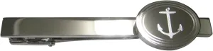 Kiola Designs Silver Toned Etched Oval Skinny Nautical Anchor Tie Clip