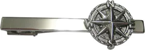 Kiola Designs Silver Toned Textured Nautical Compass Square Tie Clip