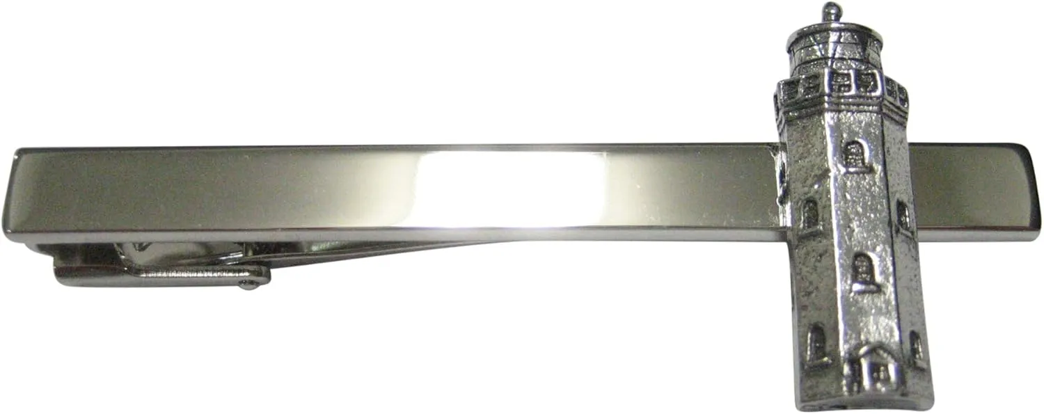 Kiola Designs Silver Toned Textured Nautical Light House Square Tie Clip