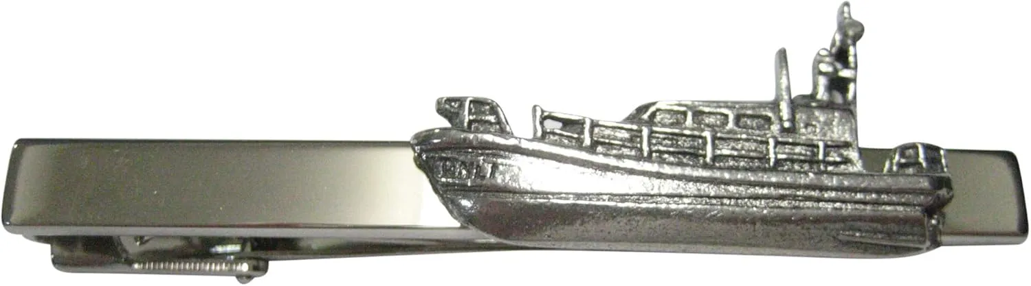 Kiola Designs Silver Toned Textured Nautical Patrol Boat Ship Tie Clip