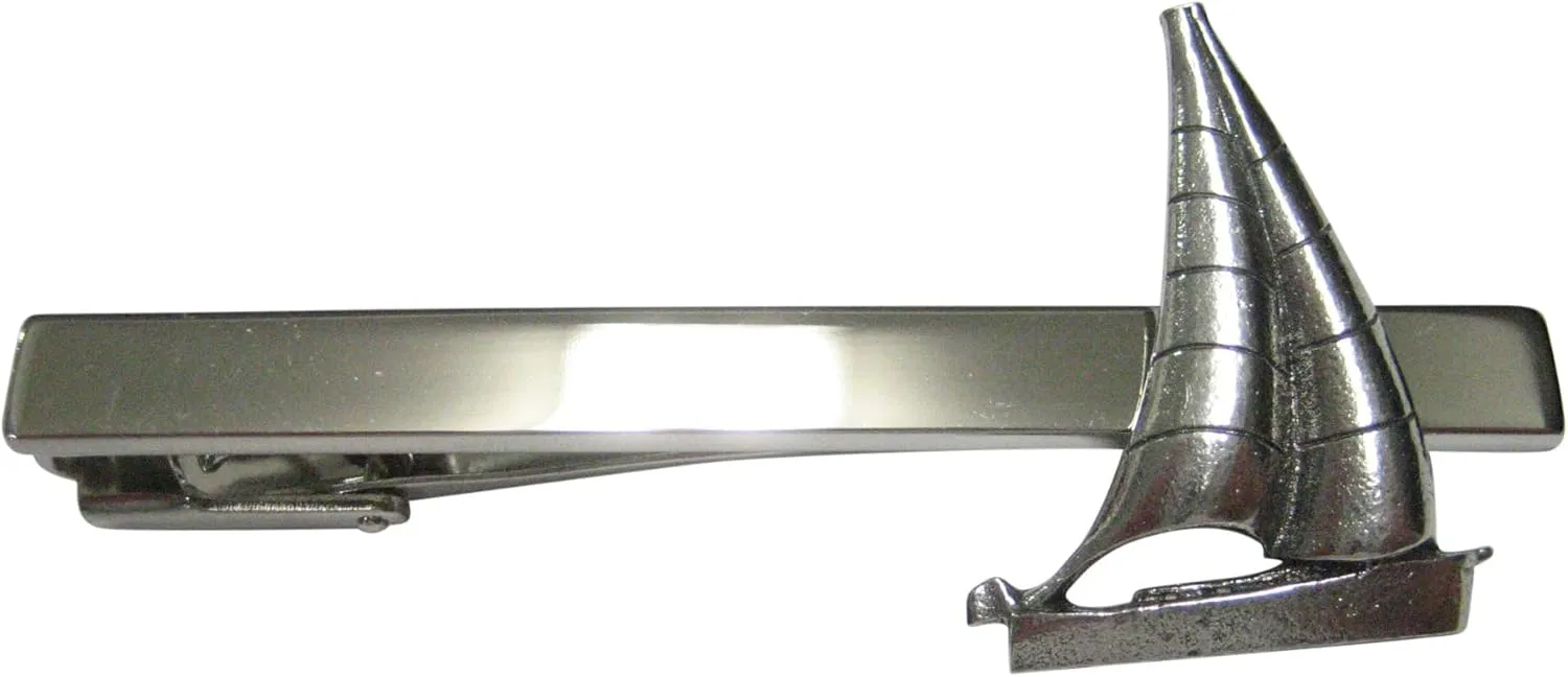 Kiola Designs Silver Toned Textured Nautical Sail Boat Square Tie Clip