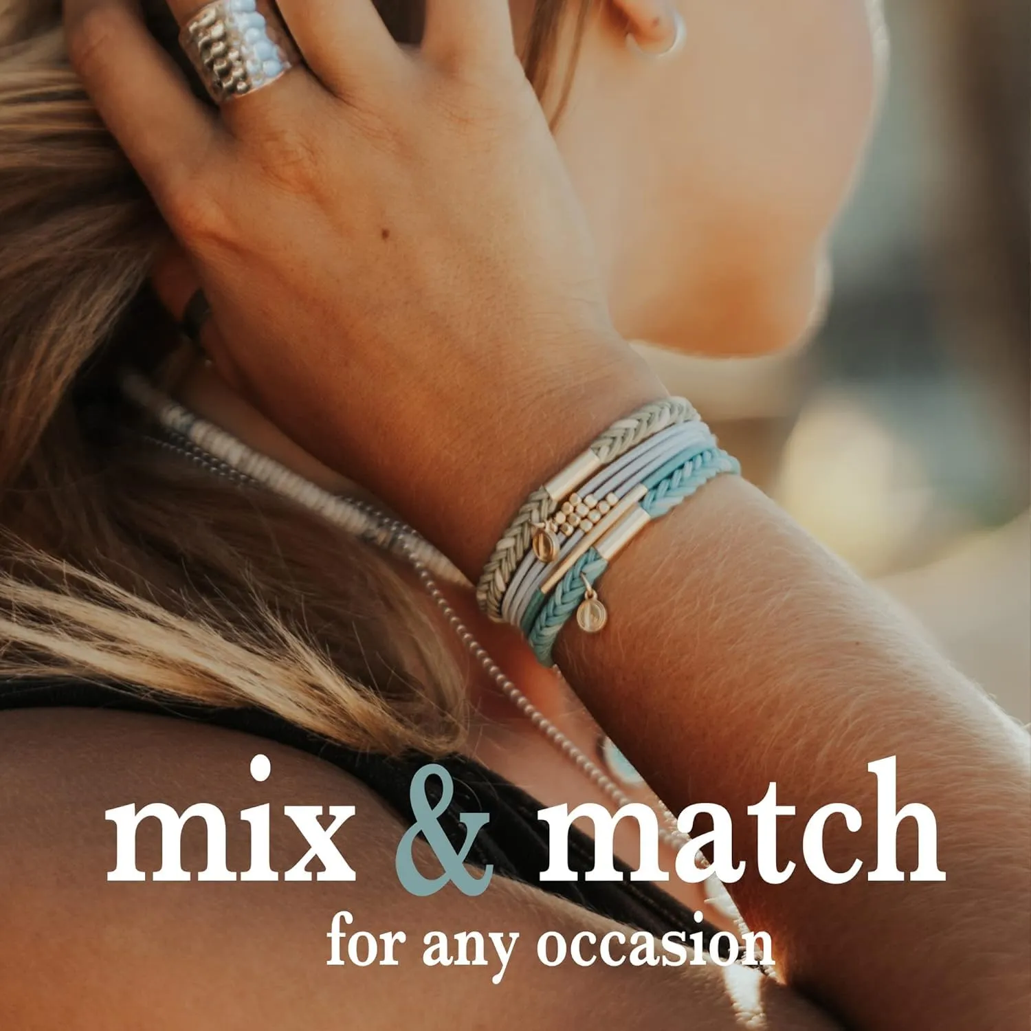 K'lani Boho Hair Tie Bracelets for Mother & Daughter, Adjustable Elastic with Charms, No-Damage Ponytail Holders, Stylish Bracelets for Thick & Thin Hair, Chic, Trendy & Practical, Ideal Gift Set of 2