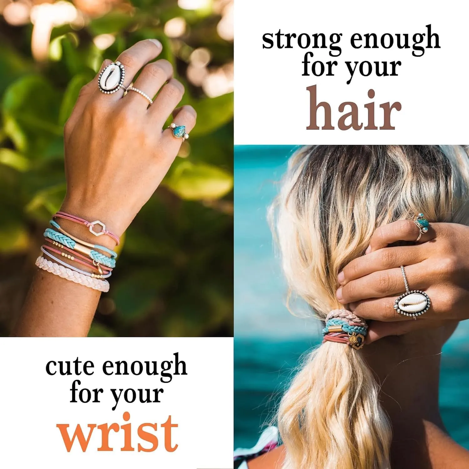 K'lani Boho Hair Tie Bracelets for Mother & Daughter, Adjustable Elastic with Charms, No-Damage Ponytail Holders, Stylish Bracelets for Thick & Thin Hair, Chic, Trendy & Practical, Ideal Gift Set of 2