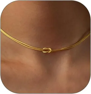 Knot Necklace for Women Dainty Snake Chain Statement Choker Necklaces Adjustable Twisted Knot Infinity Lariat Necklace Punk Hip Hop Jewelry Gift