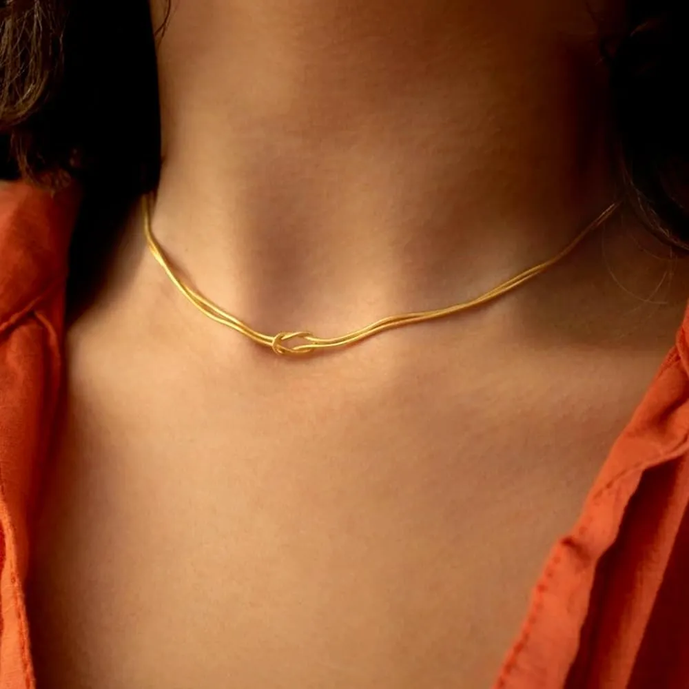 Knot Necklace for Women Dainty Snake Chain Statement Choker Necklaces Adjustable Twisted Knot Infinity Lariat Necklace Punk Hip Hop Jewelry Gift
