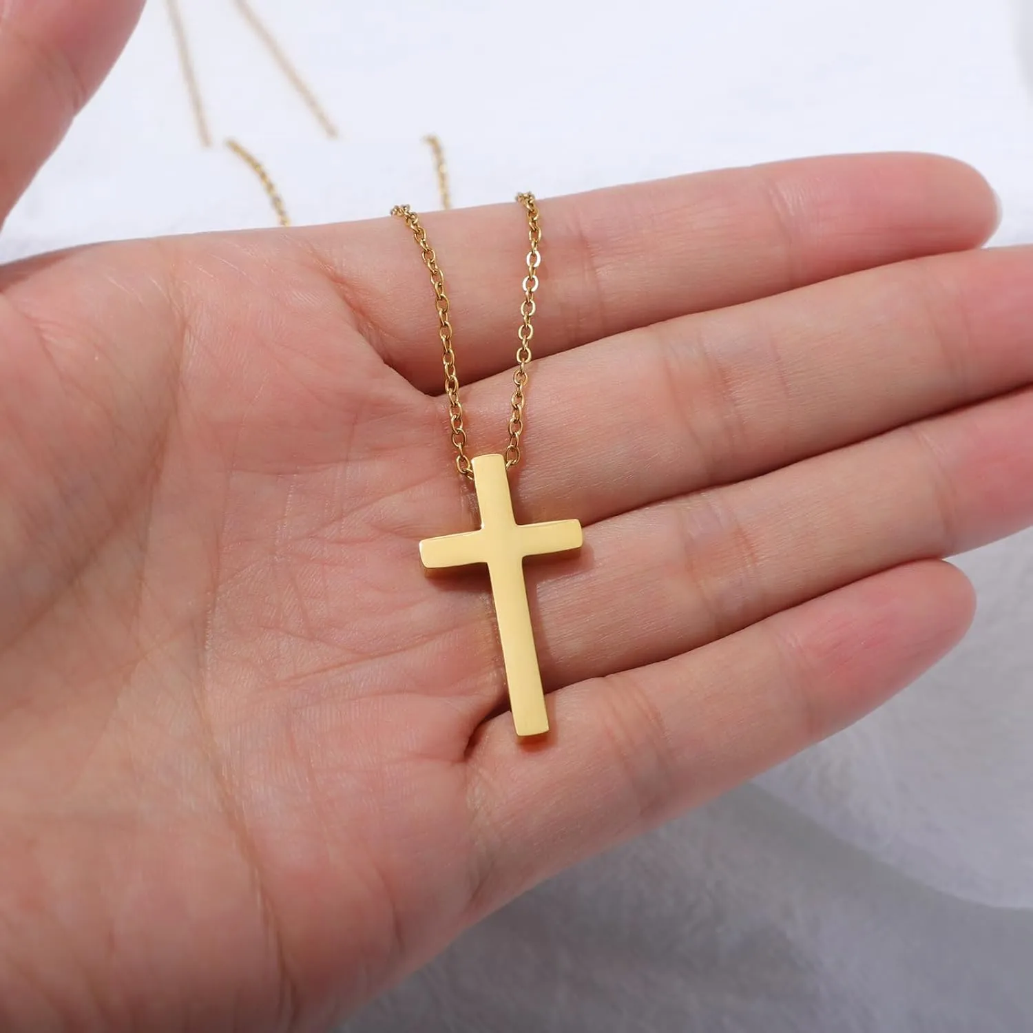 KOMI Gold Cross Pendant Necklace for Woman Safety Needle Necklace Heart Shaped Necklace and Letter Necklace As Gifts for Wife Daughter and Friend