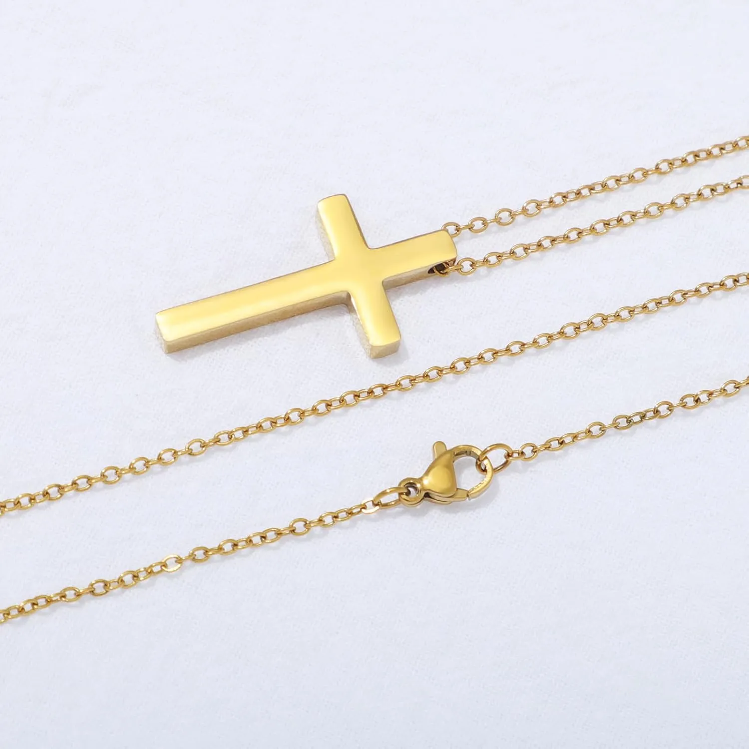 KOMI Gold Cross Pendant Necklace for Woman Safety Needle Necklace Heart Shaped Necklace and Letter Necklace As Gifts for Wife Daughter and Friend