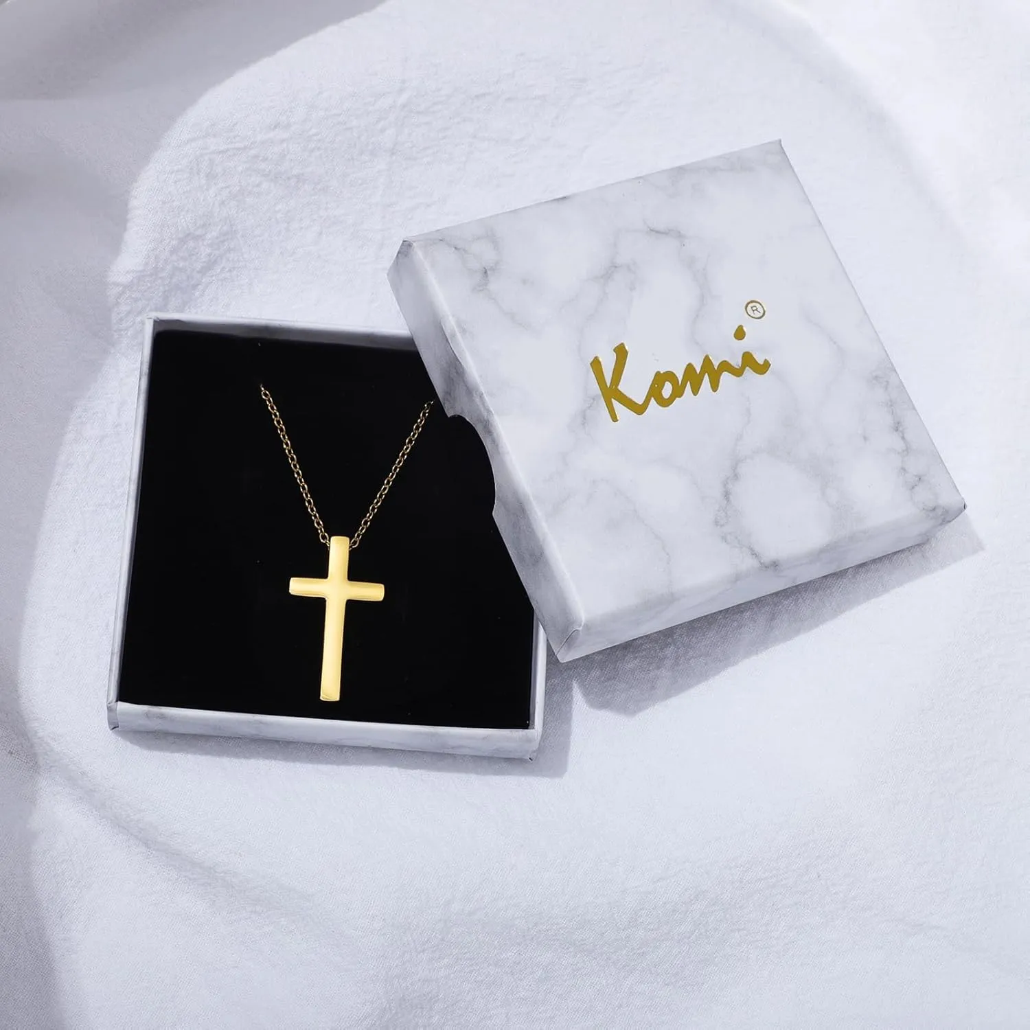 KOMI Gold Cross Pendant Necklace for Woman Safety Needle Necklace Heart Shaped Necklace and Letter Necklace As Gifts for Wife Daughter and Friend