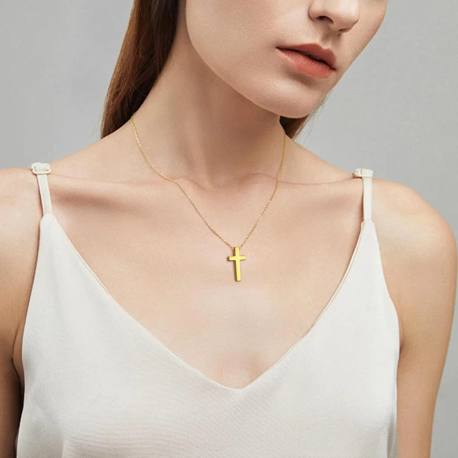KOMI Gold Cross Pendant Necklace for Woman Safety Needle Necklace Heart Shaped Necklace and Letter Necklace As Gifts for Wife Daughter and Friend