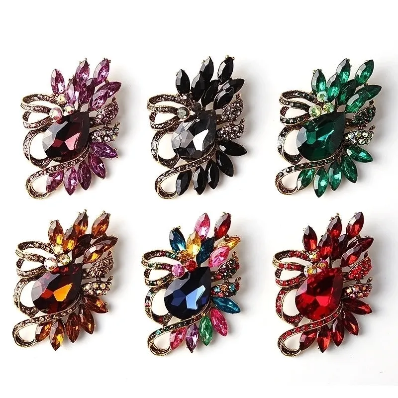 Korean Style Pin Flower Alloy Plating Artificial Crystal Women'S Brooches