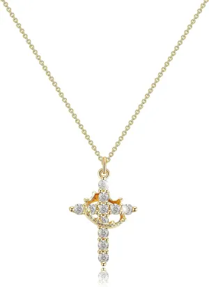 Ladies Cross Crown Necklace Rotatable Crown Cross Zircon Pendant Necklace Simple Fashion Gold Diamond Jewelry Exquisite Jewelry Gift
