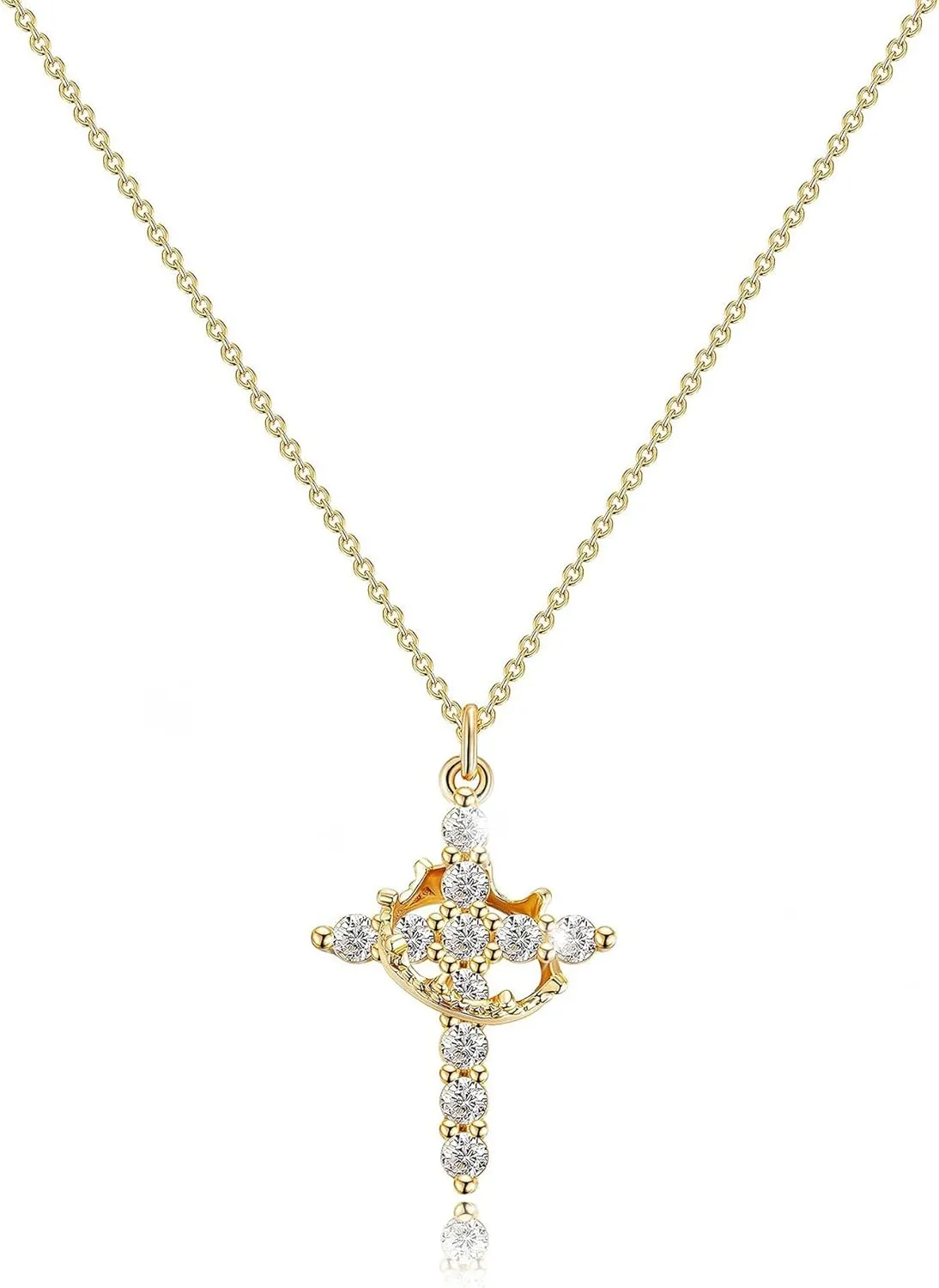 Ladies Cross Crown Necklace Rotatable Crown Cross Zircon Pendant Necklace Simple Fashion Gold Diamond Jewelry Exquisite Jewelry Gift