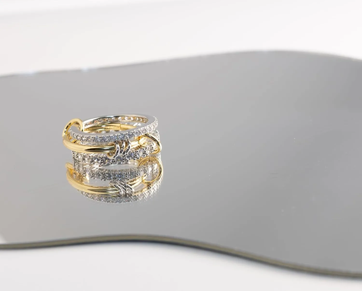 Lamdo Gold Stackable Rings for Women Non-Tarnish,Personal Elegant Dainty 18k Gold Plated CZ Cubic Zirconia Rings,Silver Gold Knuckle Multi-Link Connected Rings Set for Wedding Gift and Mother's Day