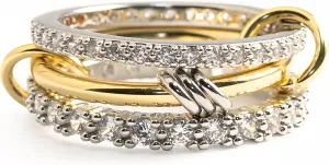 Lamdo Gold Stackable Rings for Women Non-Tarnish,Personal Elegant Dainty 18k Gold Plated CZ Cubic Zirconia Rings,Silver Gold Knuckle Multi-Link Connected Rings Set for Wedding Gift and Mother's Day
