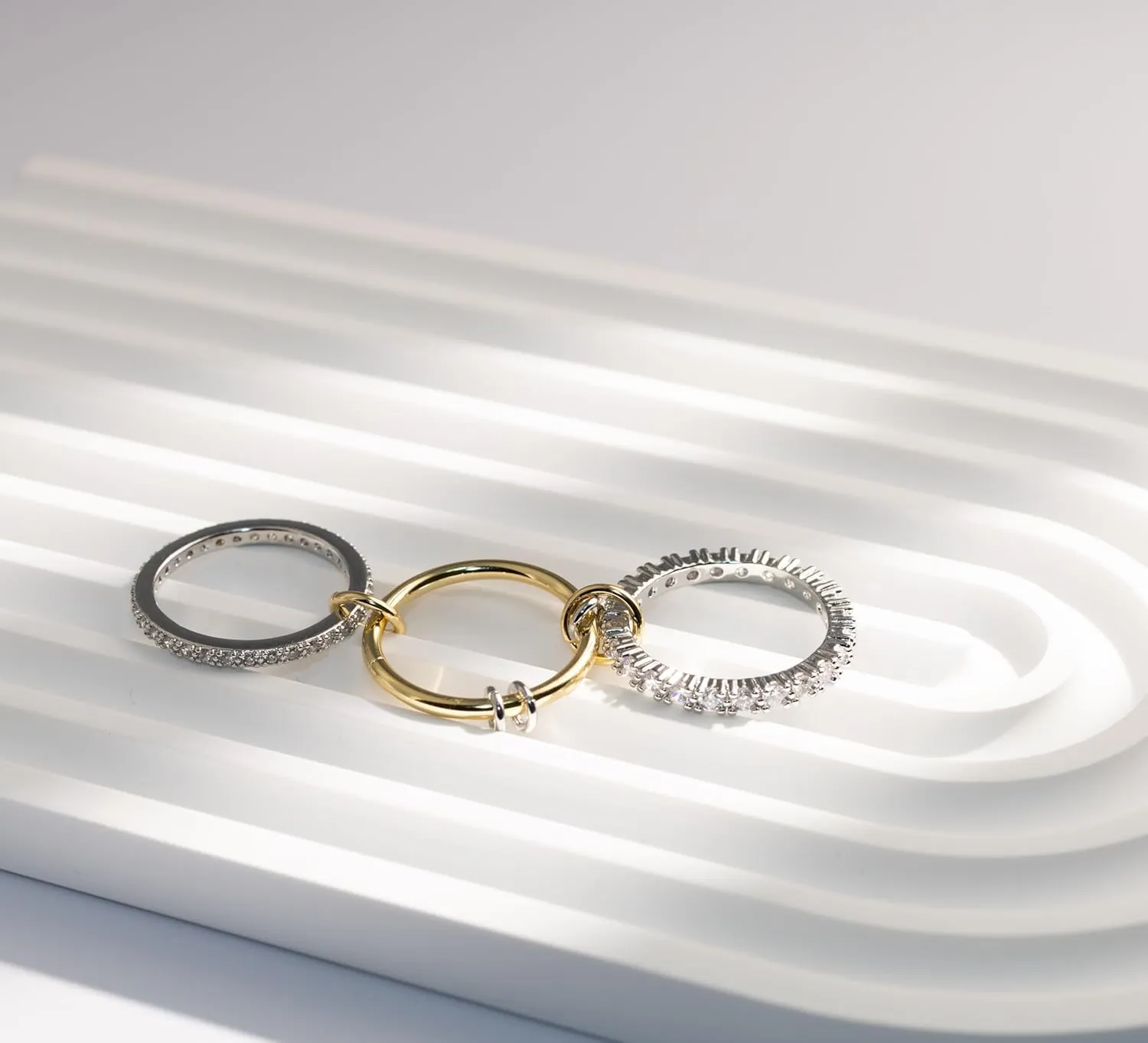 Lamdo Gold Stackable Rings for Women Non-Tarnish,Personal Elegant Dainty 18k Gold Plated CZ Cubic Zirconia Rings,Silver Gold Knuckle Multi-Link Connected Rings Set for Wedding Gift and Mother's Day