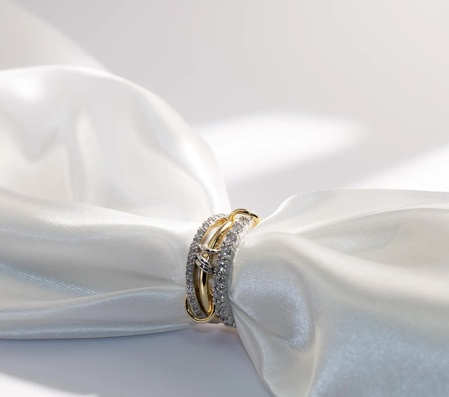 Lamdo Gold Stackable Rings for Women Non-Tarnish,Personal Elegant Dainty 18k Gold Plated CZ Cubic Zirconia Rings,Silver Gold Knuckle Multi-Link Connected Rings Set for Wedding Gift and Mother's Day
