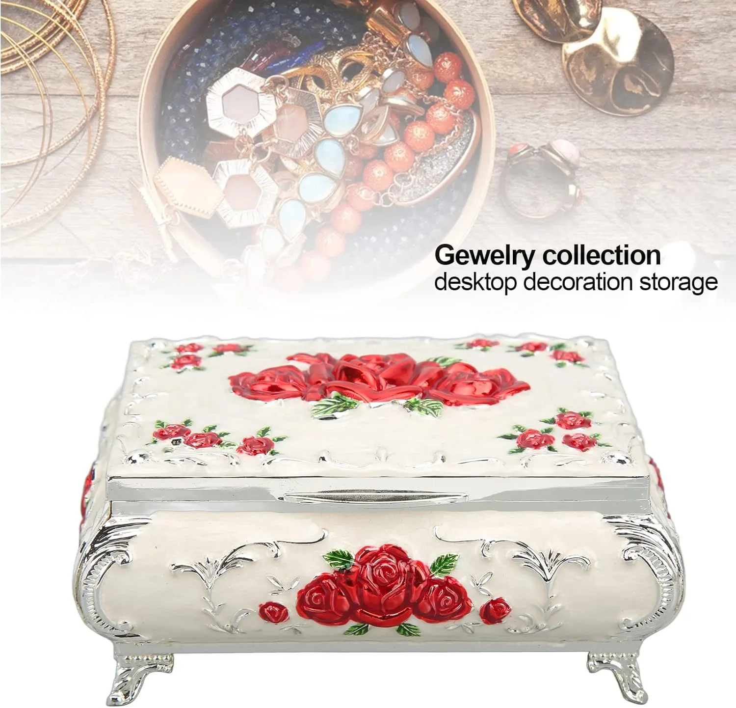 Large Capacity Rectangular Storage Box,Elegant Jewelry Box,Vintage Style Treasure Box for Jewelry Trinkets