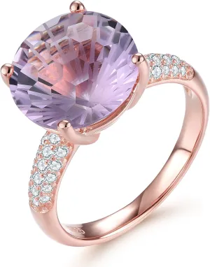 Large Rings for Women Natural Gemstone Pink Amethyst with Millennium Cutting Promise Ring Rose Gold Plated S925 Sterling Silver Elegant Style Fine Jewelry for Her