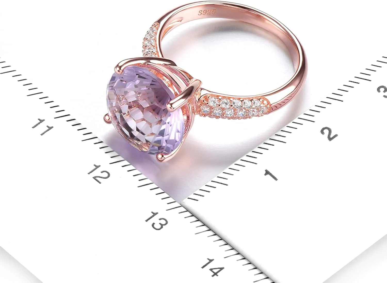 Large Rings for Women Natural Gemstone Pink Amethyst with Millennium Cutting Promise Ring Rose Gold Plated S925 Sterling Silver Elegant Style Fine Jewelry for Her