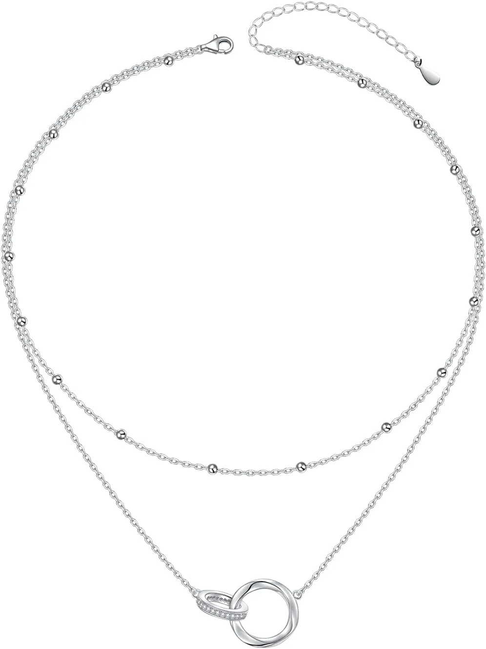Layered Necklaces for Women S925 Sterling Silver Chokers Necklace for Women Circle/Heart/Double Circle/Cross/Star/Evil Eye Necklace Handmade Bead Necklace Adjustable