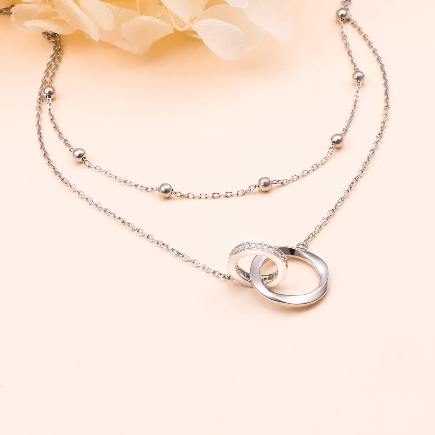 Layered Necklaces for Women S925 Sterling Silver Chokers Necklace for Women Circle/Heart/Double Circle/Cross/Star/Evil Eye Necklace Handmade Bead Necklace Adjustable