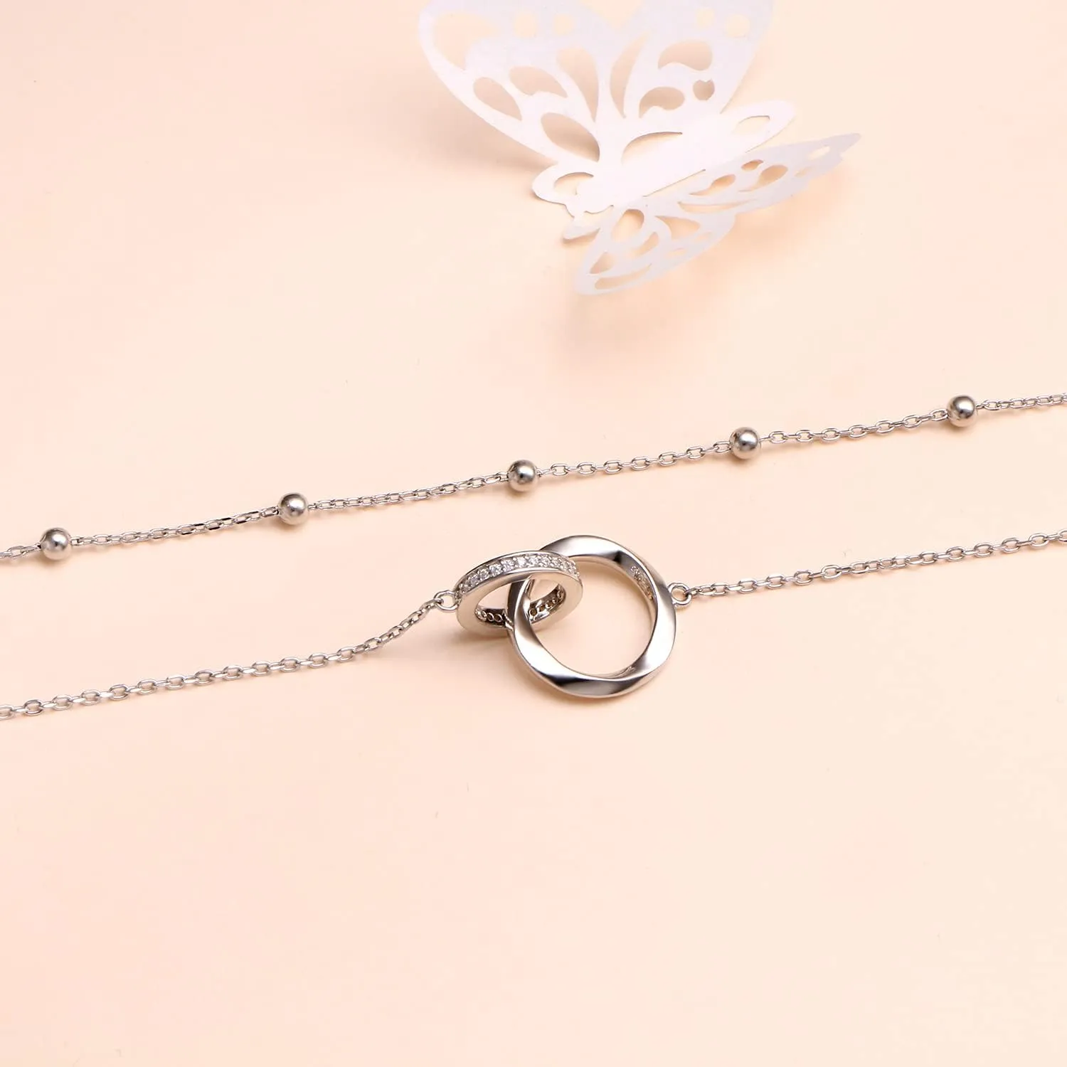 Layered Necklaces for Women S925 Sterling Silver Chokers Necklace for Women Circle/Heart/Double Circle/Cross/Star/Evil Eye Necklace Handmade Bead Necklace Adjustable