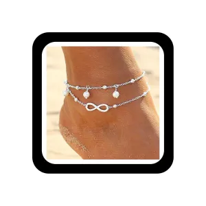 Layered Pearl Infinity Anklet Silver Satellite Pearl Ankle Bracelet Forever Symbol Anklets Beads Pearl Pendant Anklet Foot Chain Jewelry for Women Adjustable Size