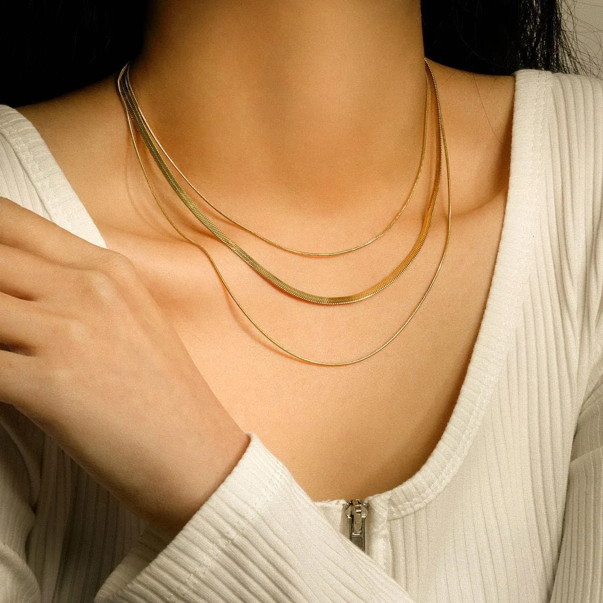 Layered Snake Chain Necklace Set, Gold-Tone, 3 Piece