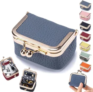Leather Mini jewelry box, portable vintage leather coin Purse Jewelry box with kiss lock, Mini travel ring box for earrings/rings/necklaces/bracelets