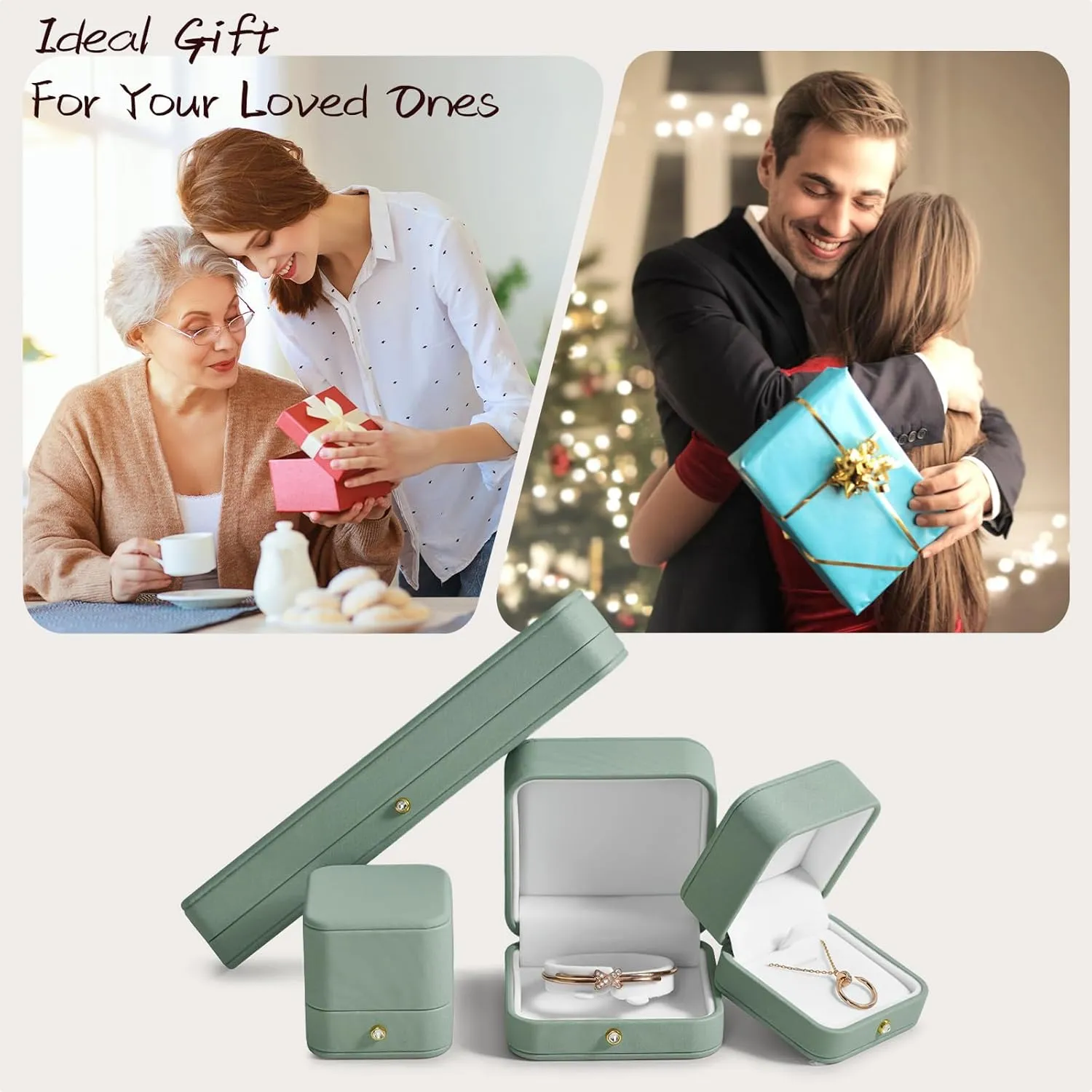 Leather Necklace Box Necklace Gift Box Jewelry Gift Box Bracelet Case Pendant Braceltet Gift Box for Wedding Birthday Mother's Day Gifts (Green)