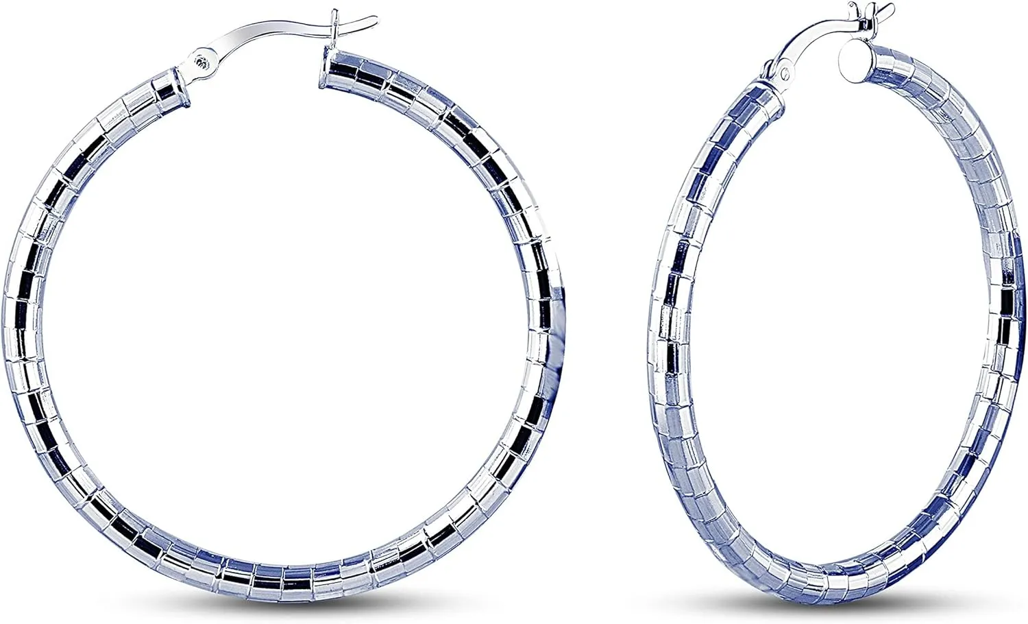 LeCalla 925 Sterling Silver Hoop Earrings for Women Diamond-Cut Classic Textured Italian Design Click-Top Hoop Earrings for Women (15mm to 70mm)