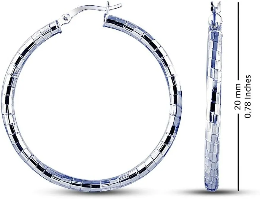 LeCalla 925 Sterling Silver Hoop Earrings for Women Diamond-Cut Classic Textured Italian Design Click-Top Hoop Earrings for Women (15mm to 70mm)