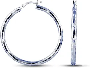 LeCalla 925 Sterling Silver Hoop Earrings for Women Diamond-Cut Classic Textured Italian Design Click-Top Hoop Earrings for Women (15mm to 70mm)