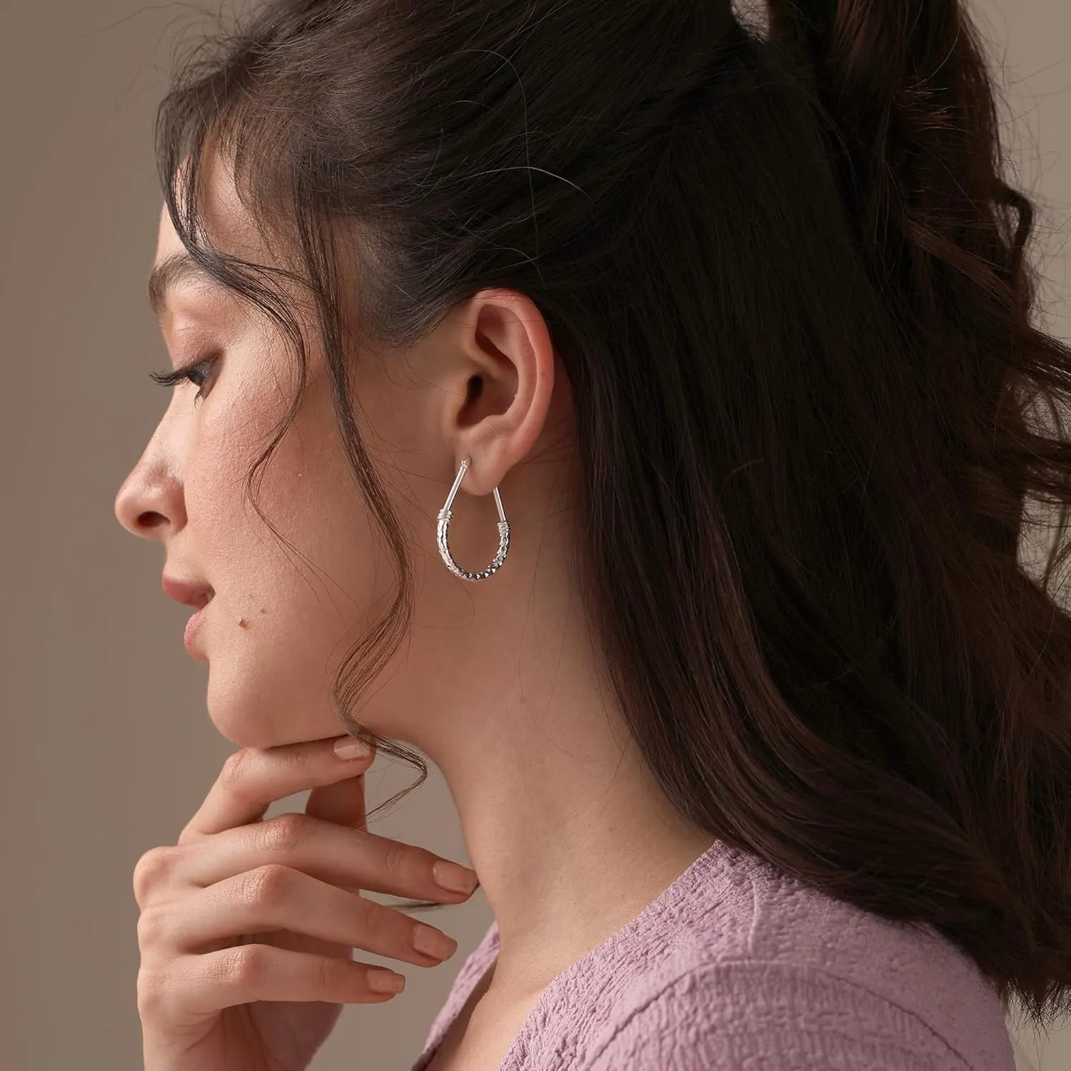 LeCalla 925 Sterling Silver Hoop Earrings | Italian Design Classic Diamond-Cut Textured Earring Hoops | Women's Drop Shape Oval Hoop Earring Jewelry for Women