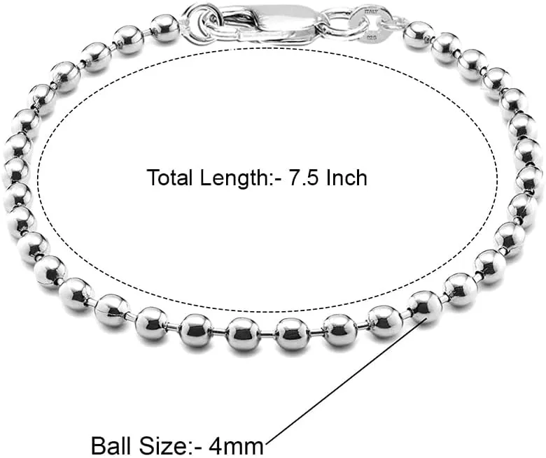 LeCalla 925 Sterling Silver Italian Handmade Round & Oval Bead Ball Strand Chain Bracelet for Women | Women's Silver Bead Ball Chain Bracelet (6.5, 7, 7.5, 8 Inches), Made in Italy