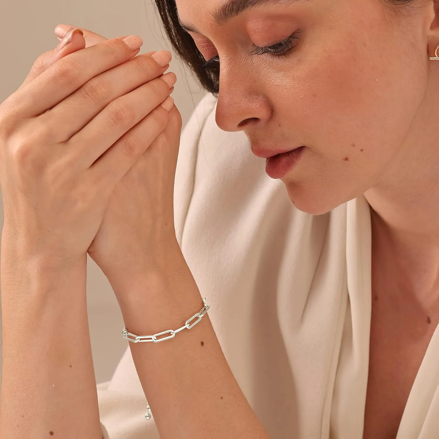 LeCalla Pure 925 Sterling Silver Italian Paperclip Link Chain Bracelets | Gold Over Silver Paper-Clip Link Station Bracelet | Sliding Bolo Bracelet for Women